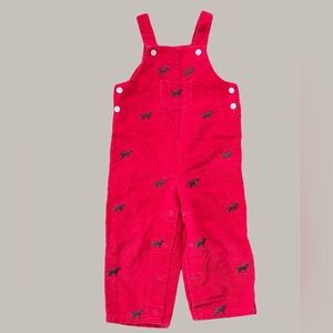 Vintage Embroidered Corduroy Overalls Red 12 Months Dog Printed